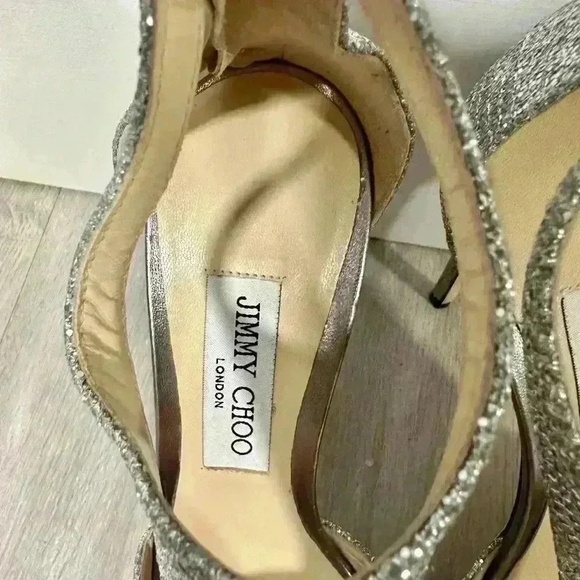 Jimmy Choo Womens Heels Size 38.5-8 Silver Glitter Platform Zip Back Glamorous - Picture 11 of 11